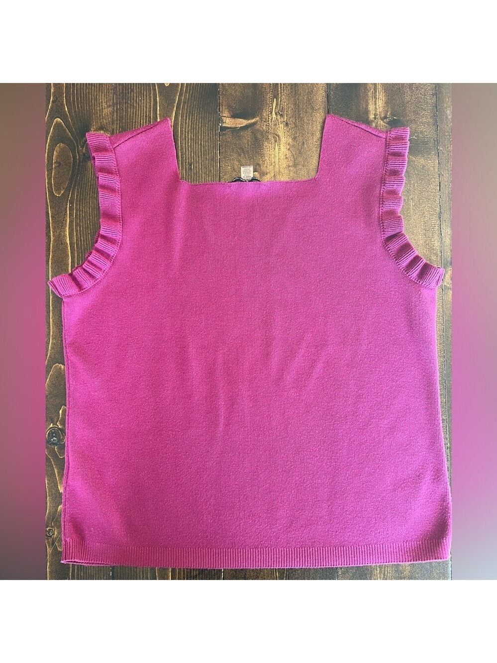 Cable & Gauge Women's Large Magenta Ruffle-Sleeve Tank Top Square Neck - Picture 2 of 3